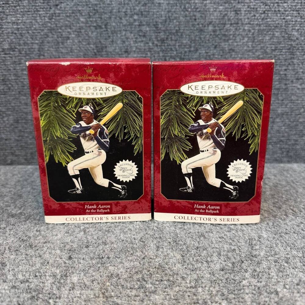Hallmark Hank Aaron Ornament 1999 At The Ballpark Collector Series Set of 2